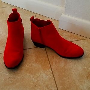 Red suede boots
